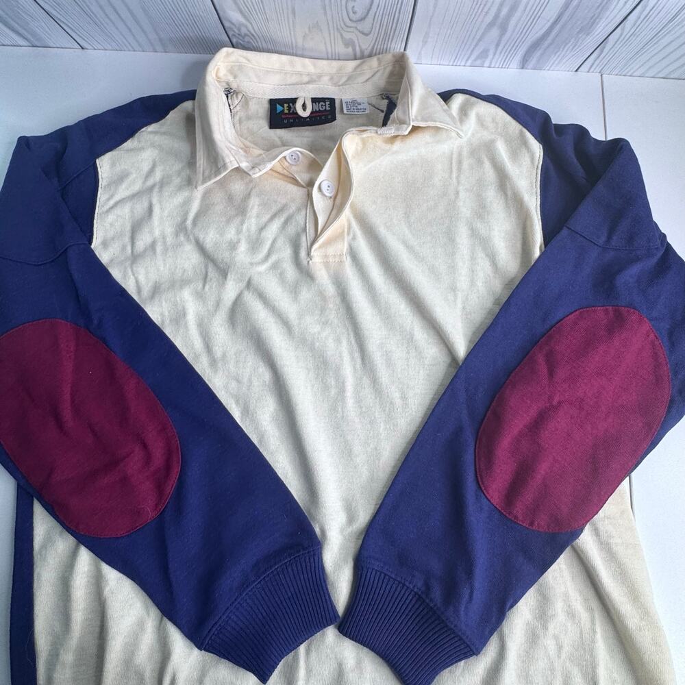Vintage 1990s Exchange Rugby Shirt Mens Med Red Navy White Elbow Patch USA